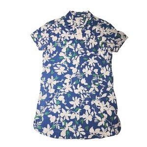 Southern Tide Blossom Bay Shirt Dress Blue Lolite Floral Cotton Blend Womens L